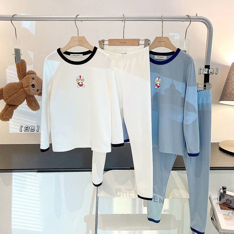 【卡皮】男童睡衣秋冬季儿童长袖圆领中小童休闲卡通奥特曼撞色家