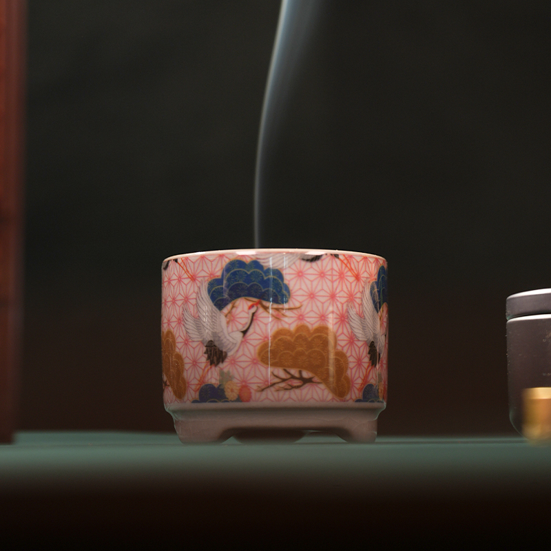 瑞鹤呈祥 · 三足陶瓷香插（手持香杯）香炉香器