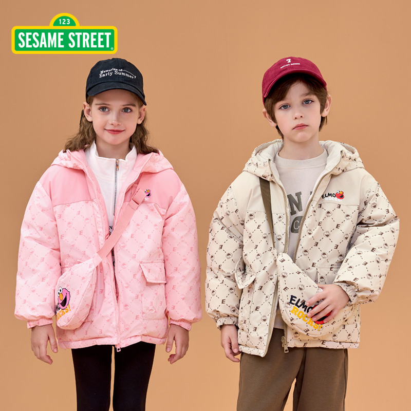 【主播推荐】【顾奈】芝麻街儿童双面穿羽绒服加厚连帽挎包SS512