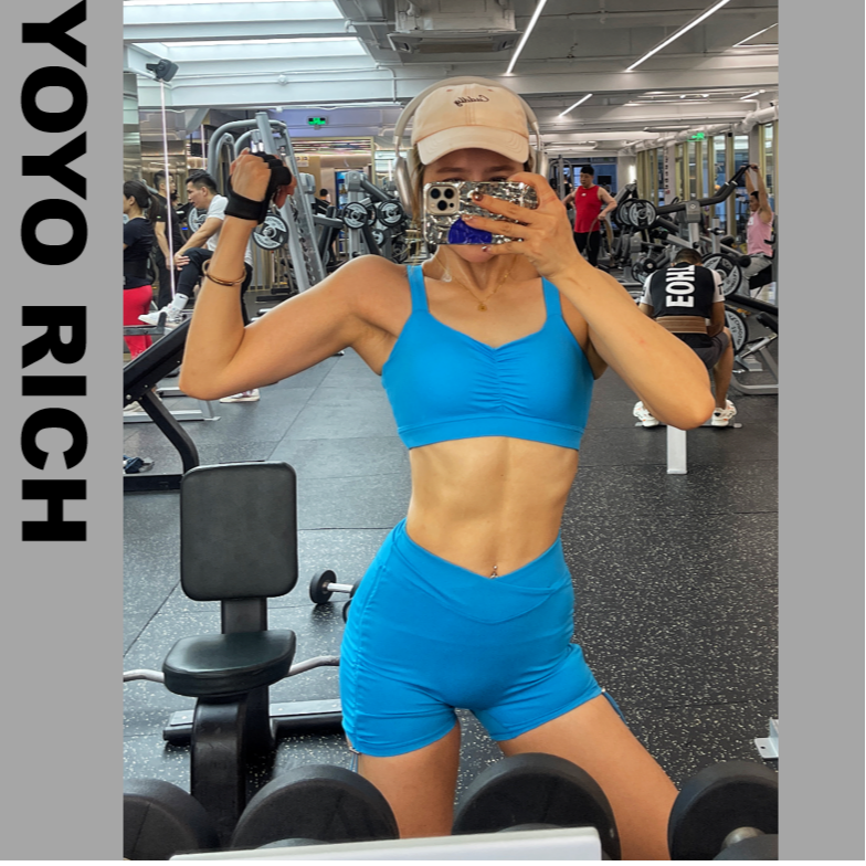 YOYO健身-欧美瑜伽服女短款弹力速干美背紧身裸感运动背心套装