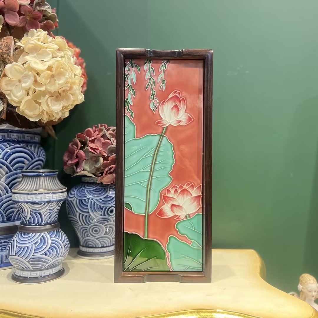 【不染】43.2×18×4.7cm瓷板画长方形托盘双面茶托摆件高颜值