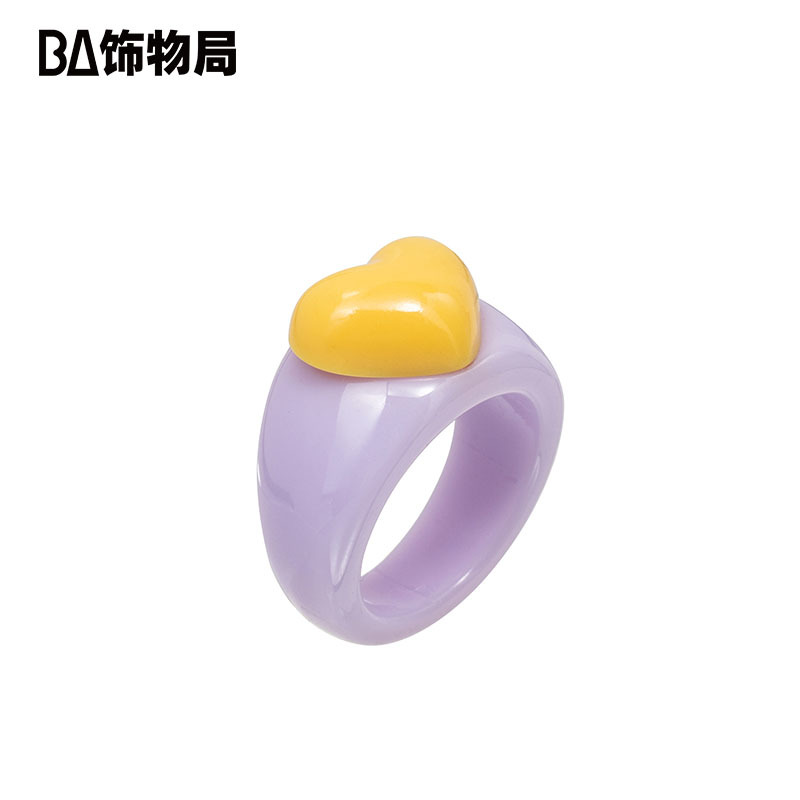 BA 非金属亚克力戒指 【李金铭推荐】BA饰物局彩色爱心戒指可爱卡通