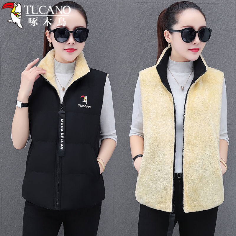 【官方品牌 】啄木鳥两面穿羊羔绒马甲女秋冬加绒坎肩休闲时尚马夹