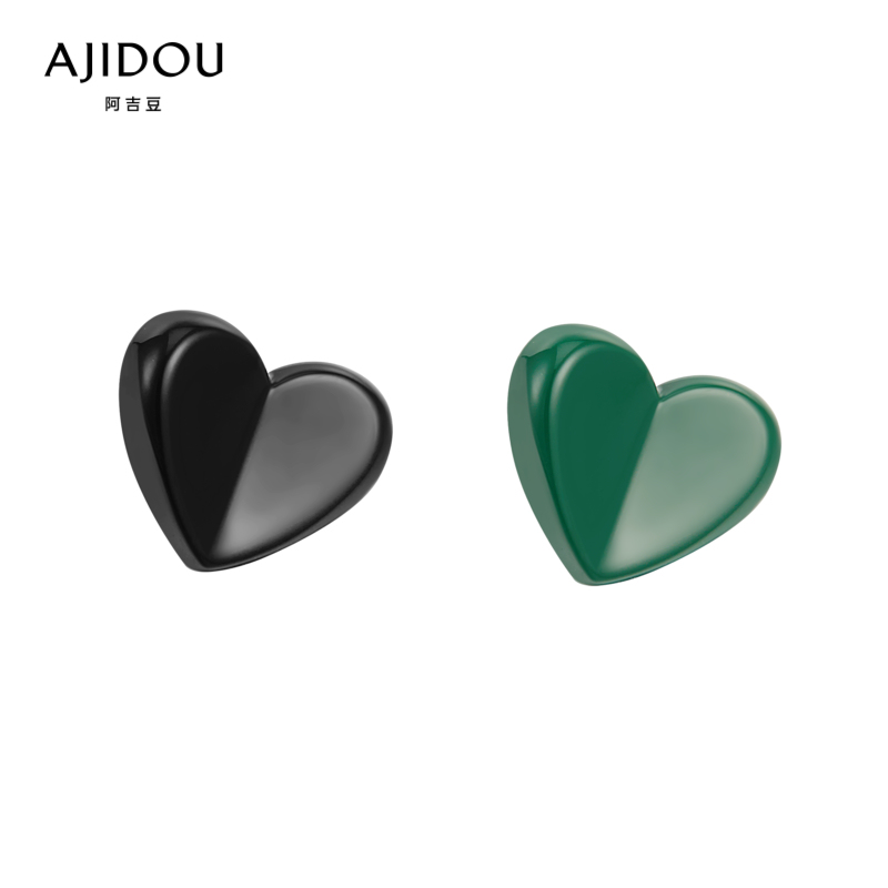 AJIDOU 阿吉豆时尚潮酷爱心唯美耳钉心形撞色小巧精致耳饰轻奢ins