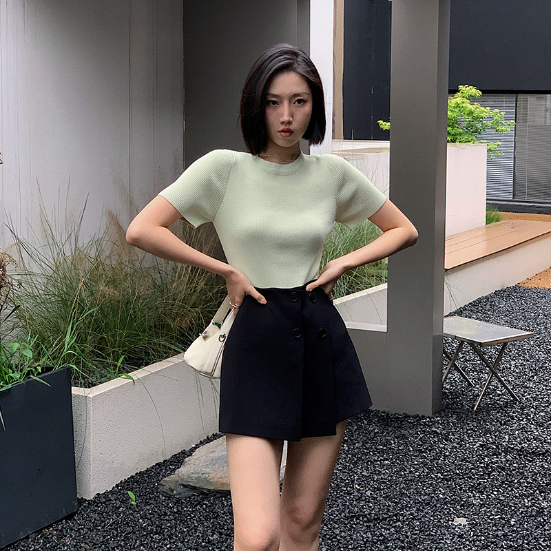 十三粥私服 Urban小仲马 A字高腰遮肉显瘦黑色半身裙裤