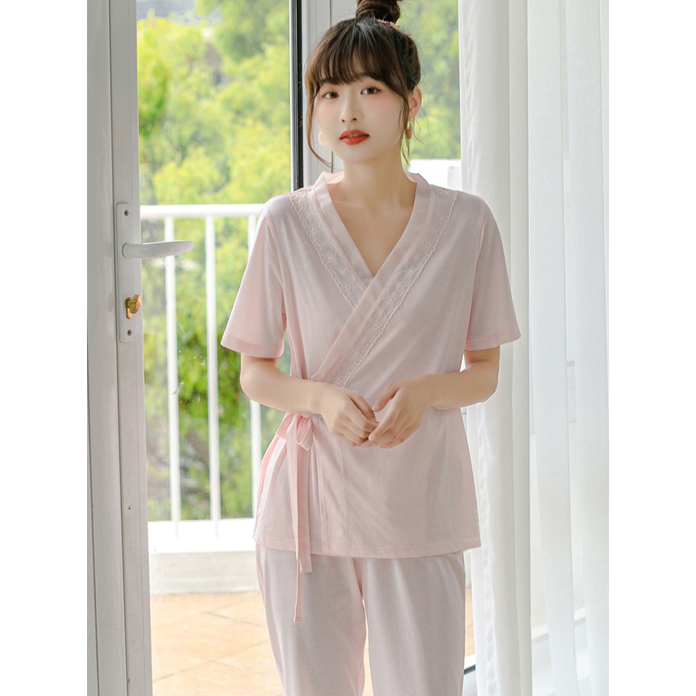 睡衣女夏季薄款纯棉短袖长裤公主宫廷风两件套甜美可爱日系居家服