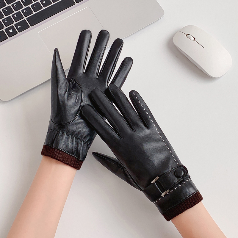 皮手套女士冬季骑行加厚加绒保暖防水防风触屏开车冬天骑车电动车