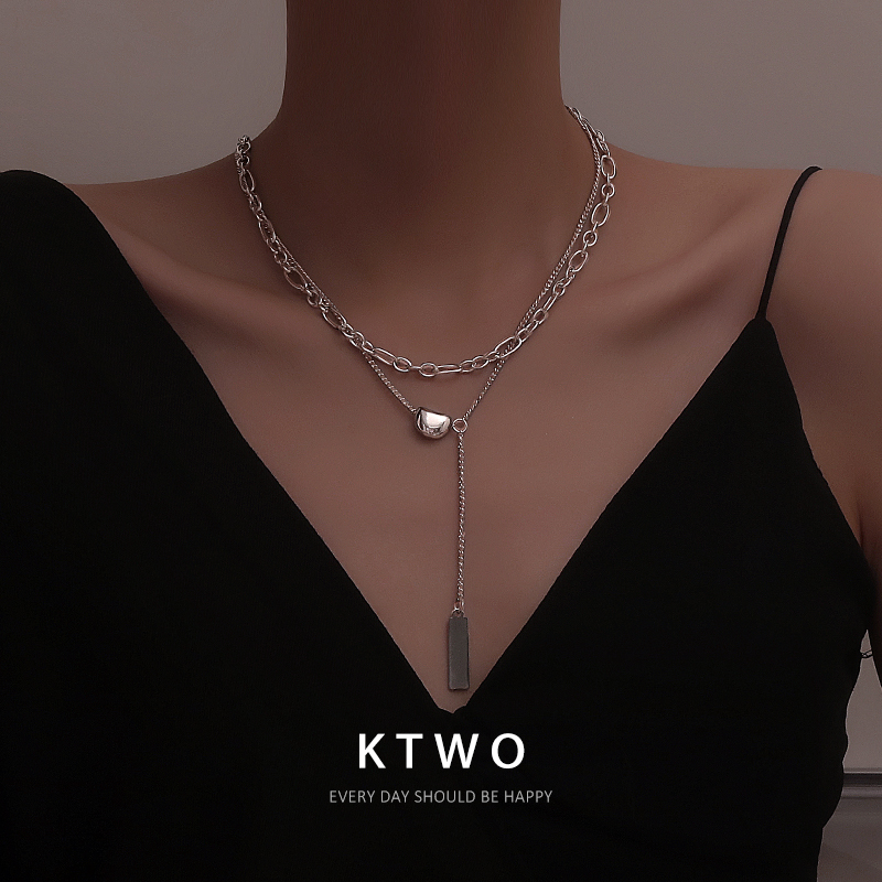 ktwo 钛钢项链 双层流苏项链女ins嘻哈轻奢小众卫衣链锁骨链颈链