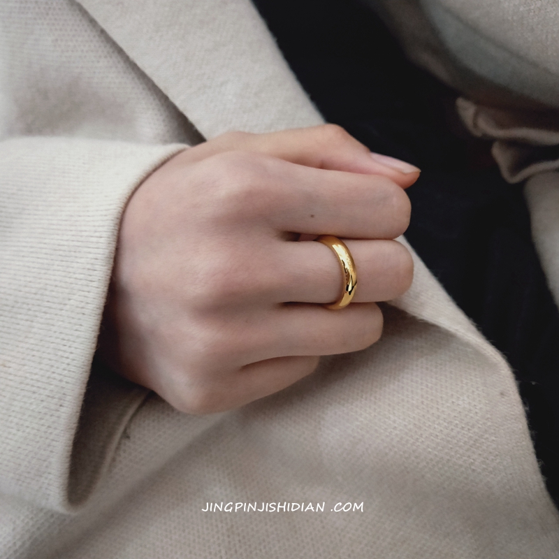 钛钢戒指 金色素圈ins小众简约百搭圆光面高级感女生闺蜜高端网红