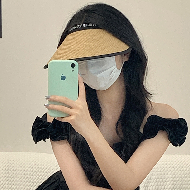空顶uv防晒帽女防紫外线大帽檐沙滩遮阳草帽骑车遮脸太阳帽子女