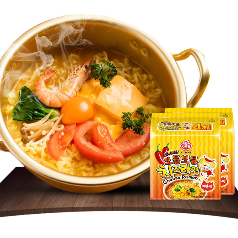 韩国进口不倒翁辣味芝士面拉面真韩式泡面速食辣方便面4连包444g