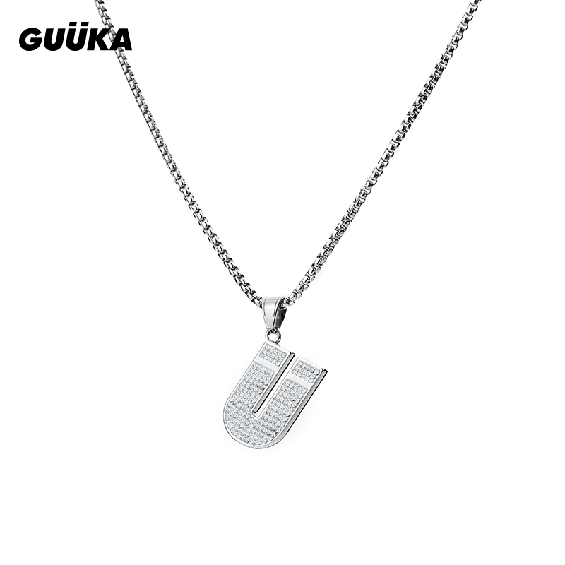 Guuka/古由卡 不锈钢合成锆石项链 潮牌U形吊坠轻奢高街配饰P8037