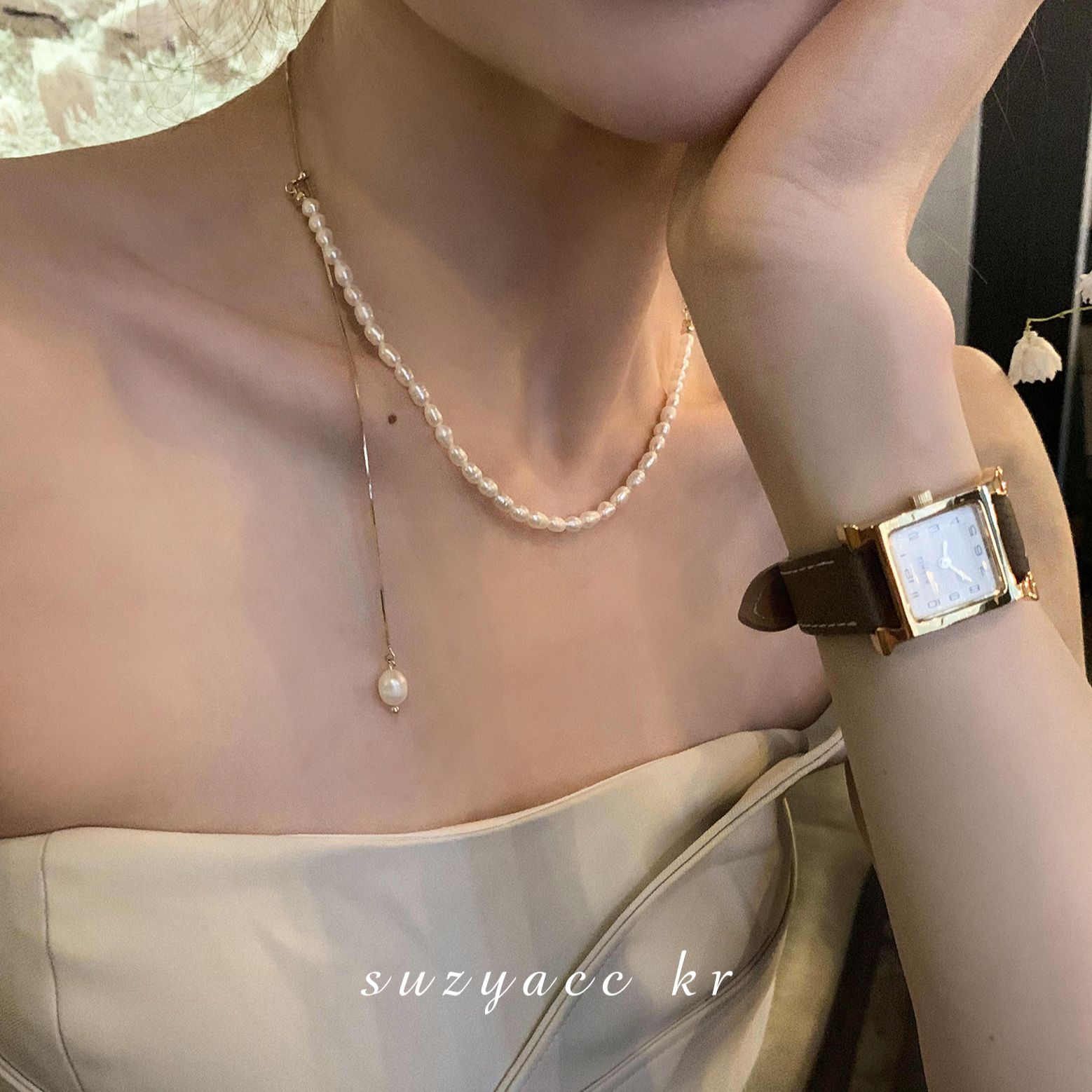 Suzyacc Kr 铜合金项链 气质抽拉项链2022年新款锁骨链X0561