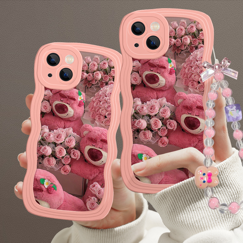 【苹果/华为/VIVO/荣耀/OPPO/小米】粉花莓熊实色波浪款少女手机壳