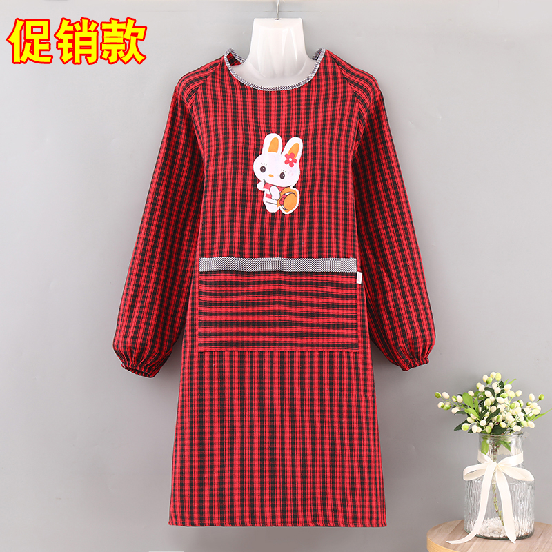 棉布围裙家用厨房女长袖罩衣大人时尚新款防污透气做饭围腰男定制