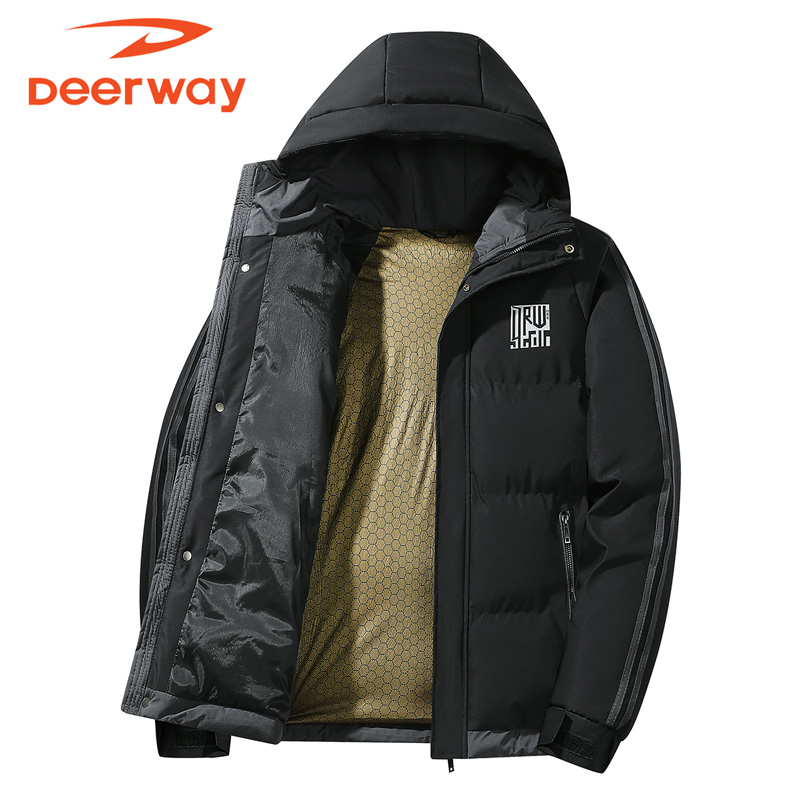 Deerway/德尔惠情侣款冬季连帽棉衣休闲运动宽松舒适保暖开衫潮流