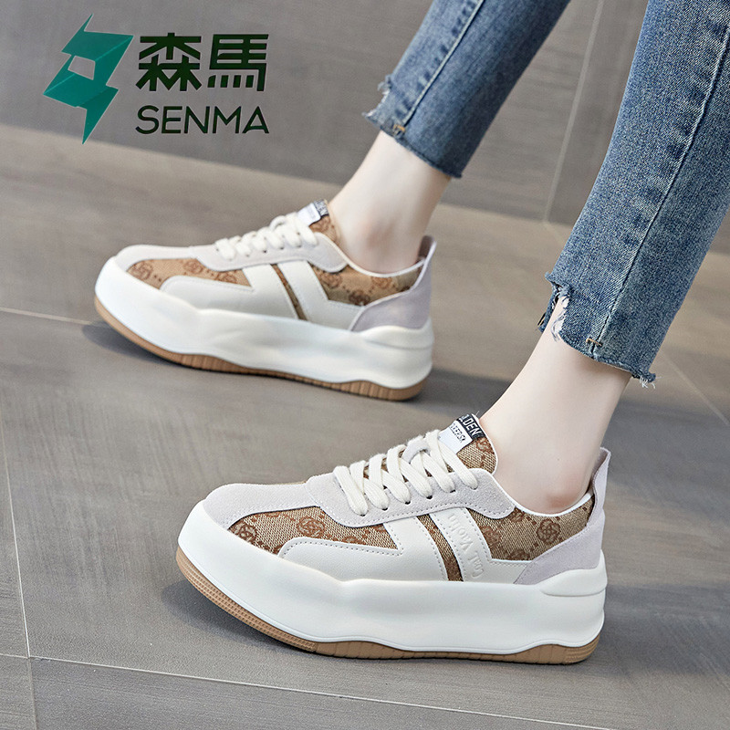 SENMA/森马真皮板鞋女2023秋冬新款乐福鞋厚底休闲百搭运动小白鞋
