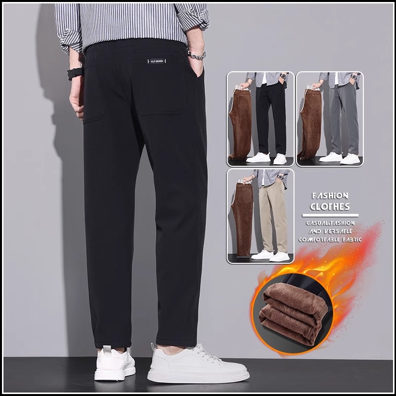 亚蒙休闲男裤30-40岁秋冬加绒保暖简约裤子男商务修身直筒裤男士