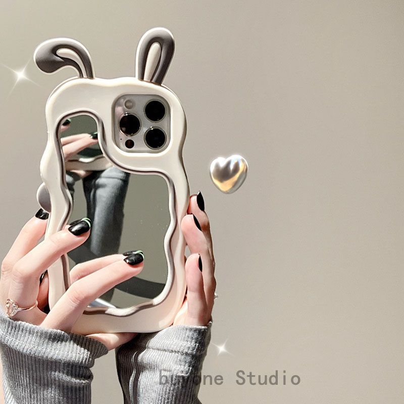 ins可爱兔耳朵镜子iPhone13promax苹果12手机壳11潮xs软xr女款14