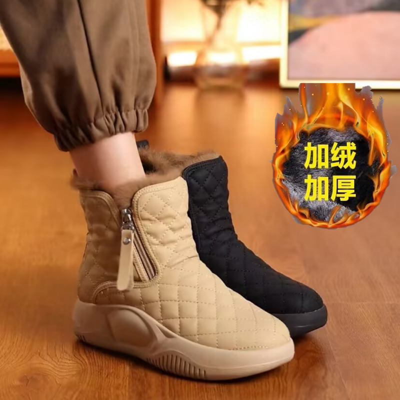 DFN/迖芺妮真软皮加绒加厚雪地靴女2023冬季新款平底防滑短靴女