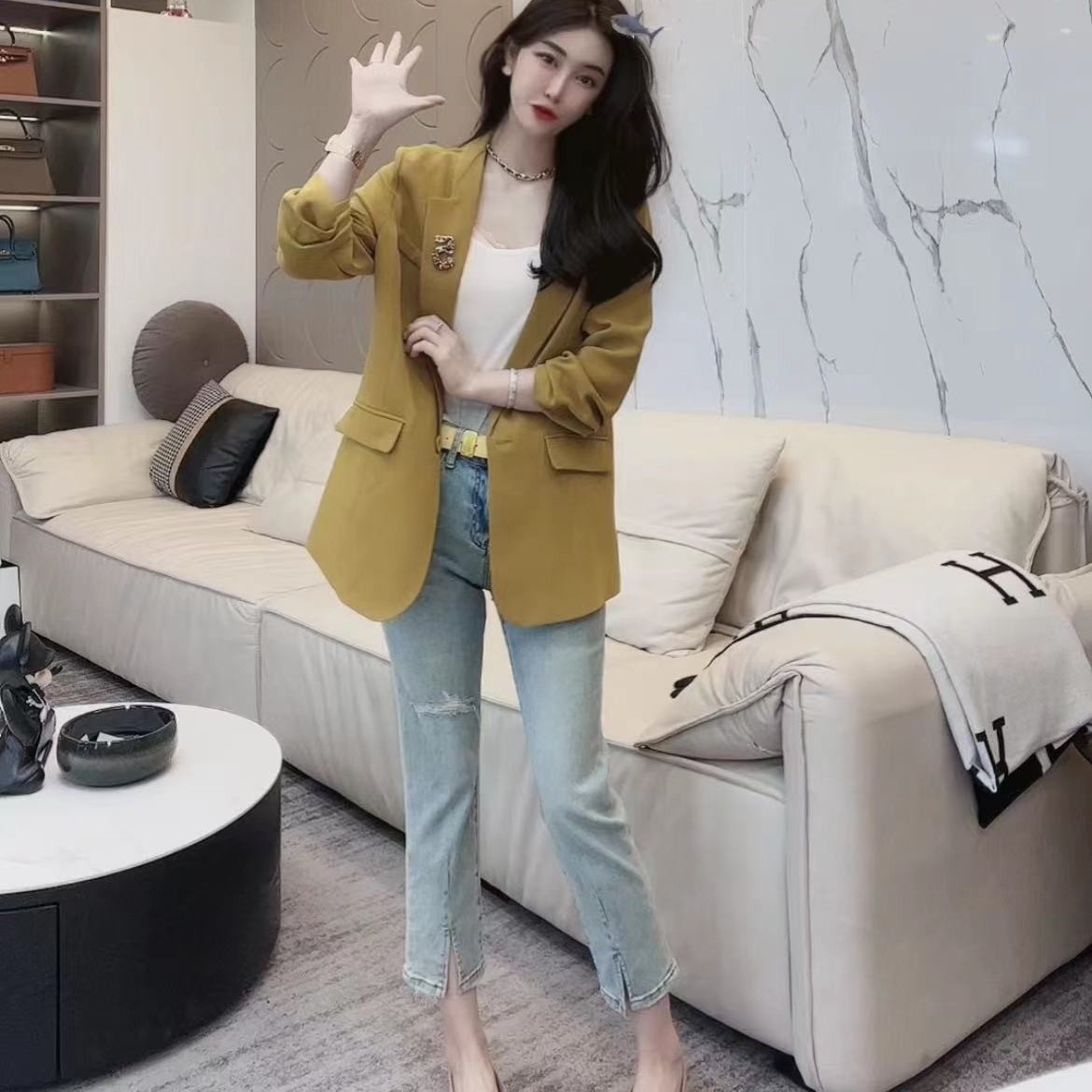 TX 新款百搭潮流芥末黄西服外套 C0203