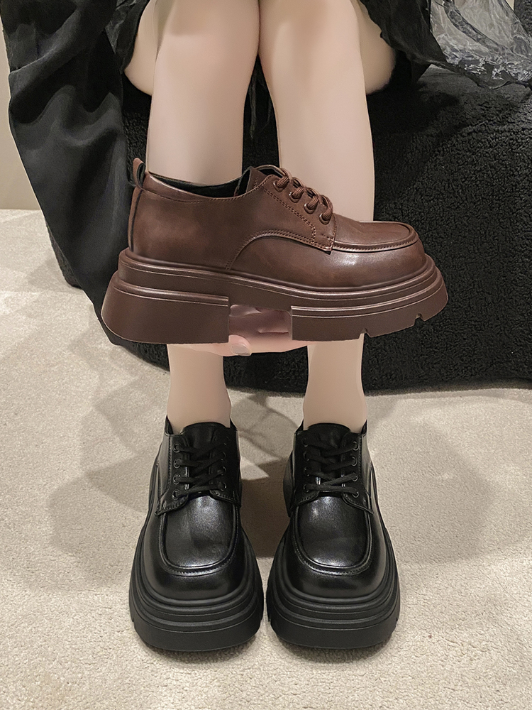 厚底英伦风系带小皮鞋女鞋子2023秋冬新款小个子增高乐福鞋女单鞋