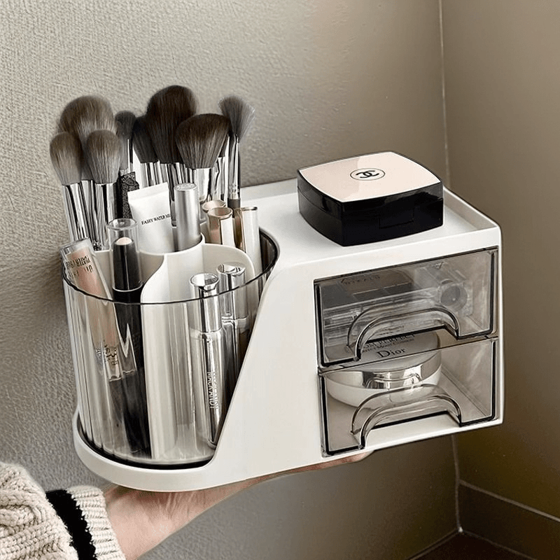 桌面旋转化妆刷女士学生收纳盒化妆品收纳筒抽屉式分格梳妆台笔筒