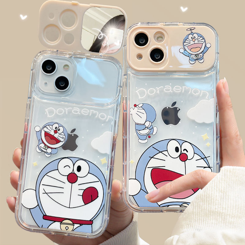哆啦A梦苹果14手机壳iPhone13promax翻盖镜子12防摔软11可爱xs女