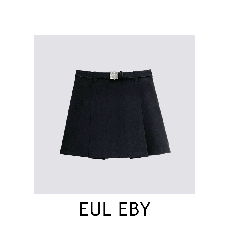 【EUL EBY】Miu家黑色不规则金属皮带短裙半身裙101822#