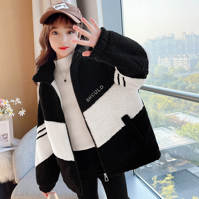 女童秋冬外套2023新款儿童冬季毛毛衣中大童加绒加厚羊羔绒上衣潮