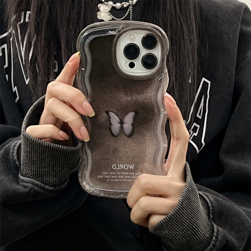 适用苹果系列iPhone14星空闪粉蝴蝶13手机保护套14pro双面IMD流沙