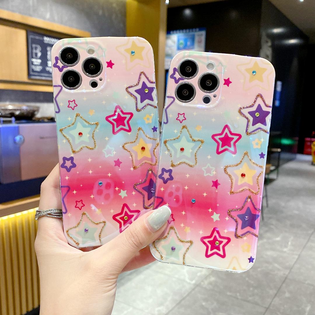 适用苹果/华为/荣耀/OPPO/VIVO系列新款手机壳蓝光水钻网红星星14