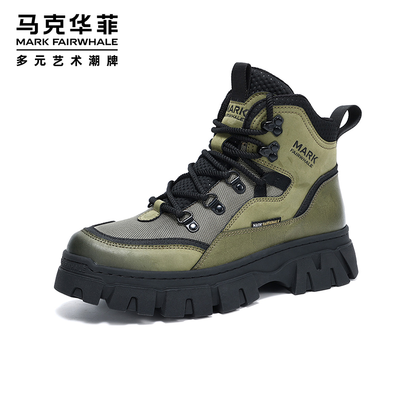马克华菲高帮男鞋马丁靴秋季2023新款户外登山靴厚底男士工装靴子