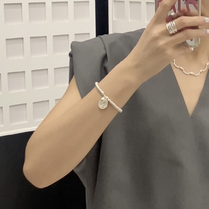 925银手链 女王牌韩版定制圈圈精致百搭弹力绳手链手工复古小众