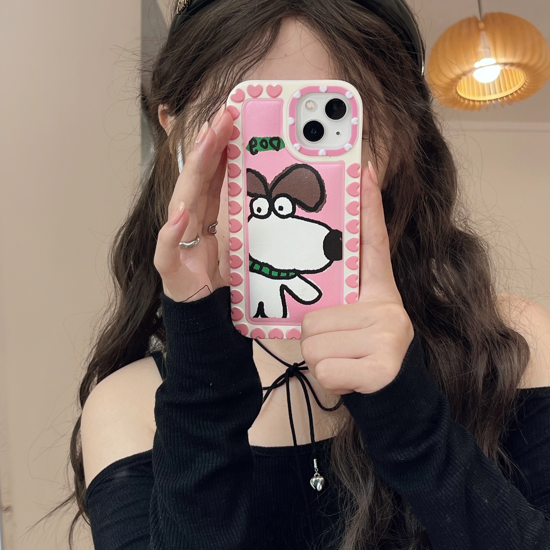 爱心框可爱粉色小狗适用iPhone15promax手机壳新款苹果14/13/12女