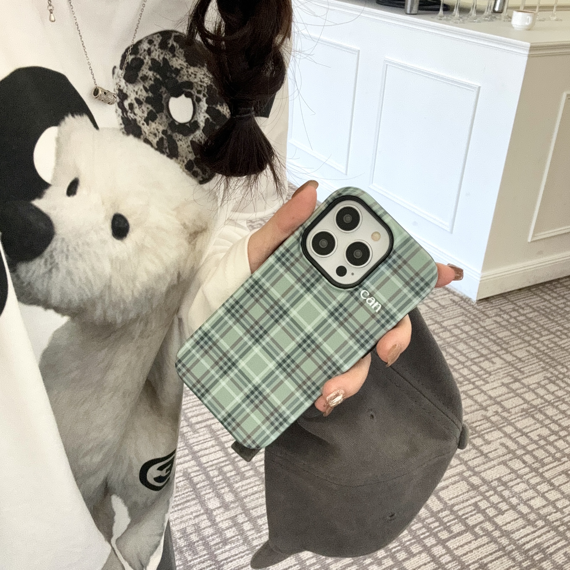 秋冬绿色格子适用iPhone15/14promax手机壳简约苹果13/12pro小众