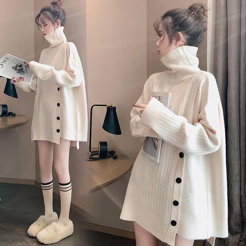 孕妇加厚高领毛衣女秋冬季大码遮肉显瘦慵懒风宽松打底针织衫上衣
