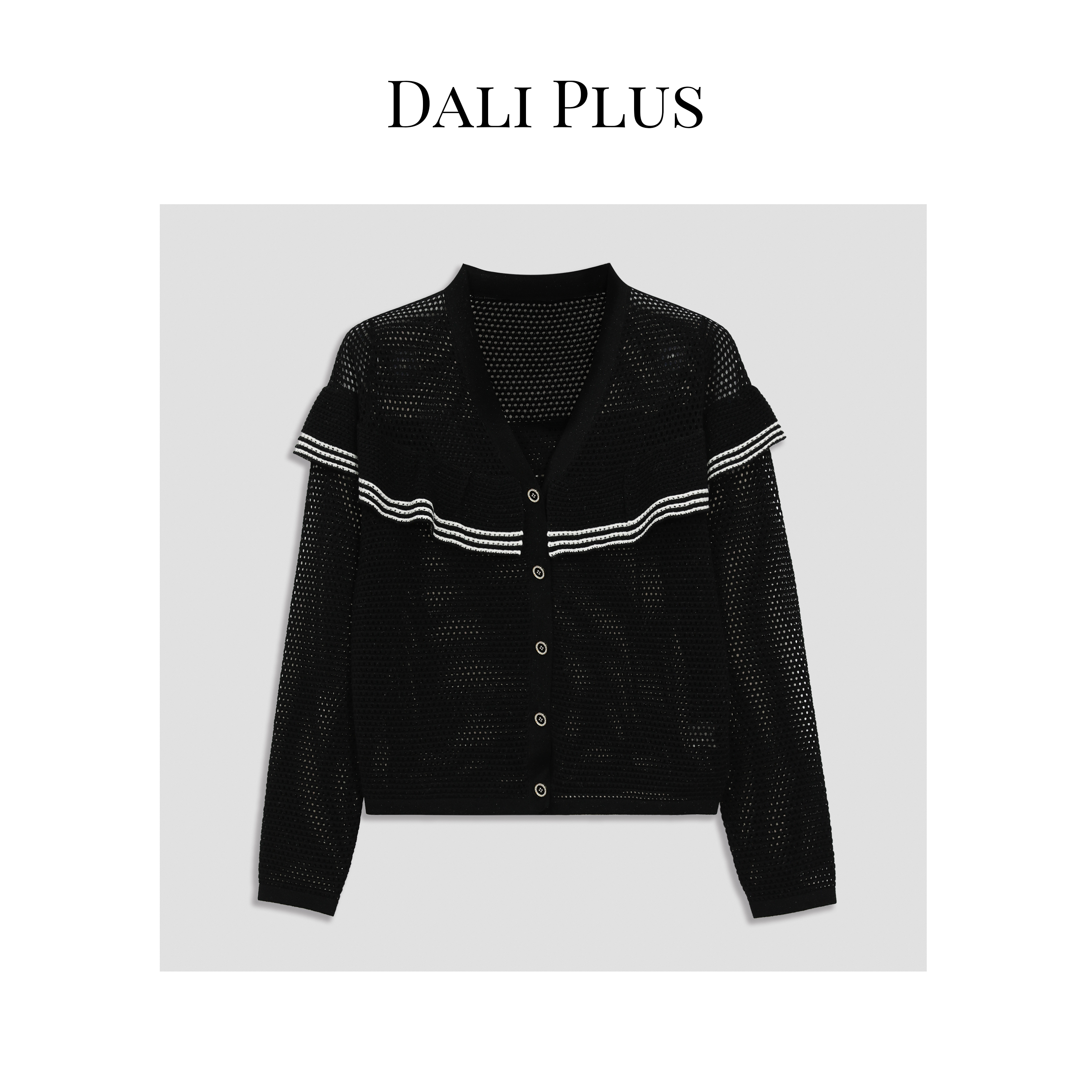 DALI PLUS绵羊.毛重工定制的镂空织面 金丝细闪毛衣针织衫-2323