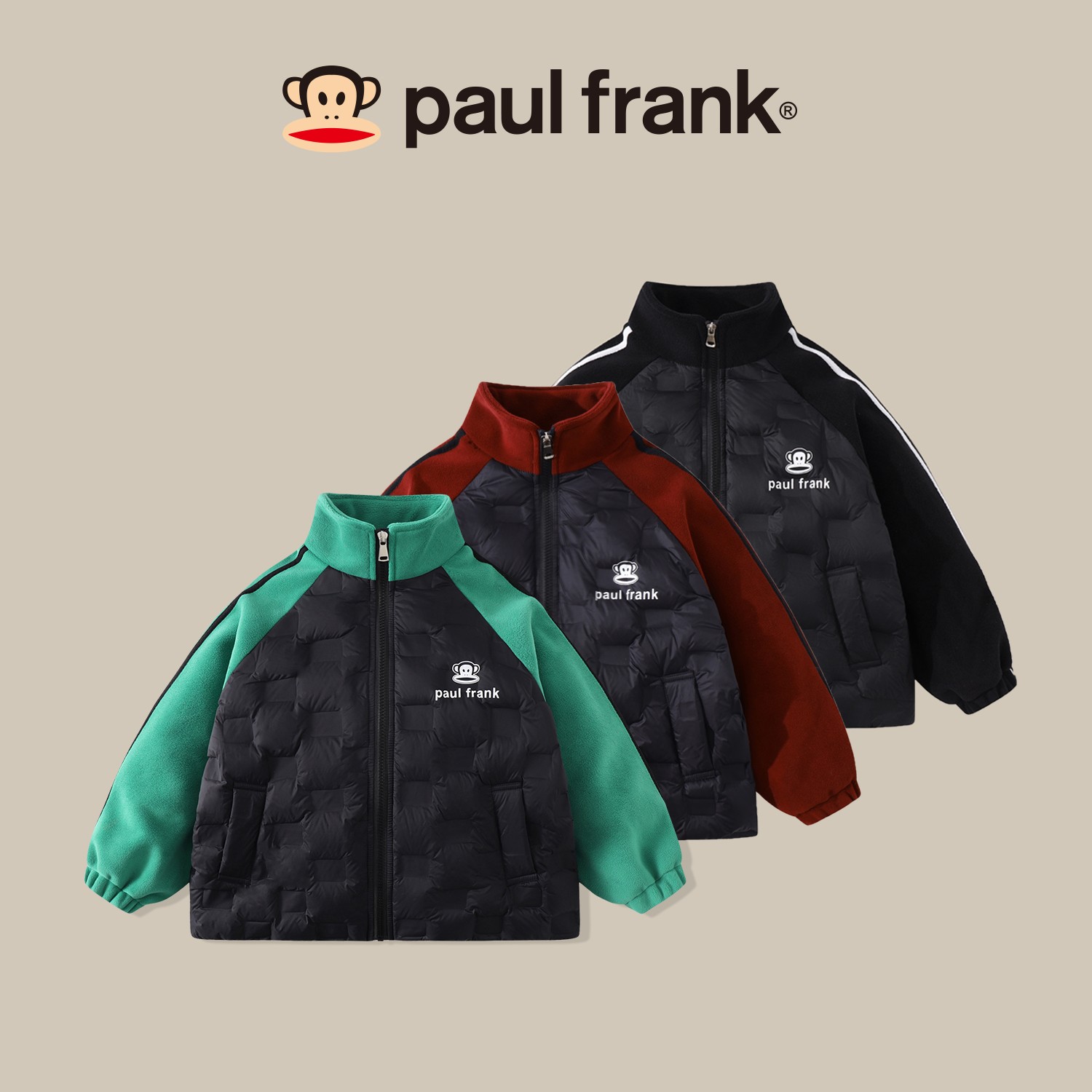 paul frank/大嘴猴2023新款儿童冬季立领撞色休闲洋气羽绒服CC093