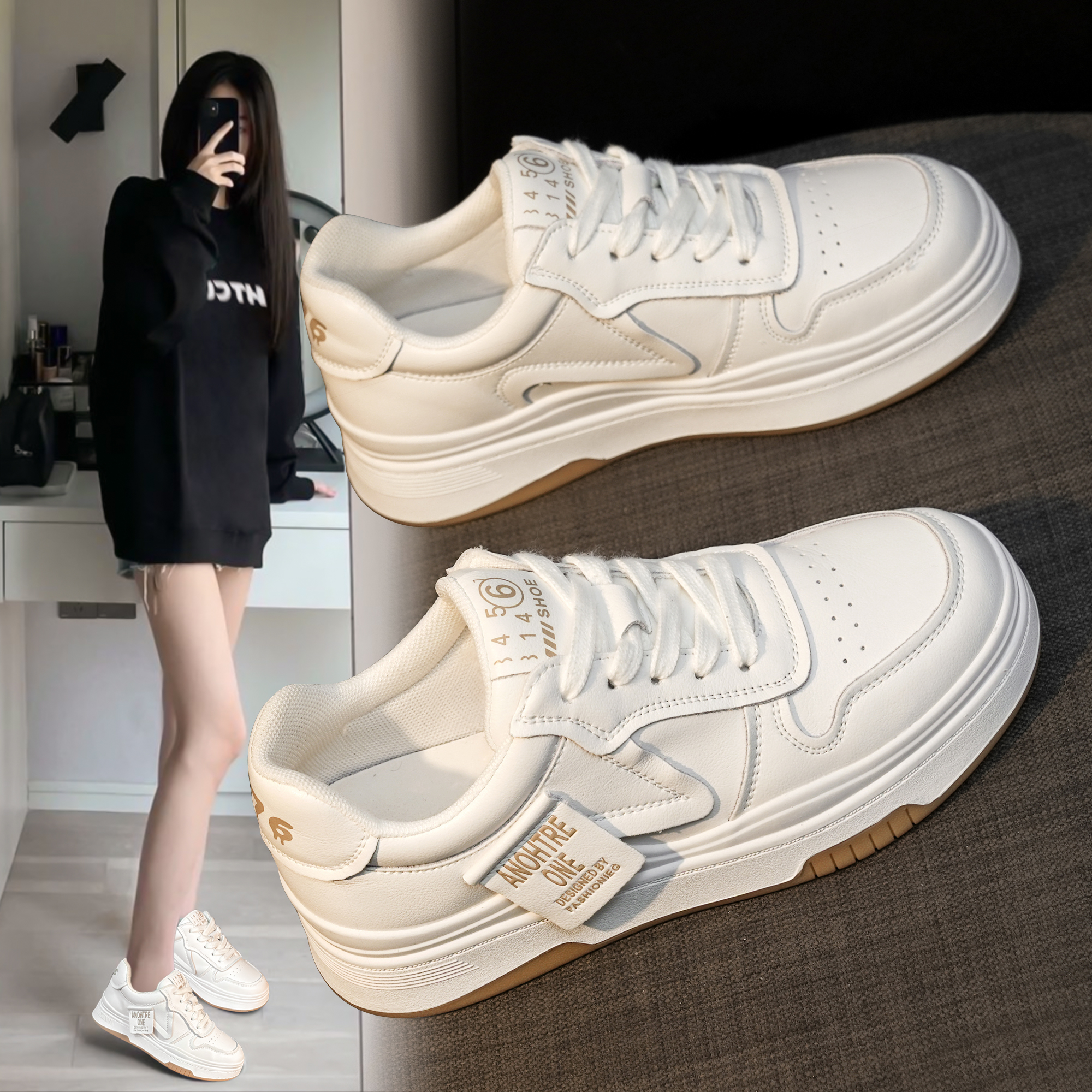 红蜻蜓牌气质小白鞋女2023春秋白色运动鞋休闲百搭网红高帮休闲鞋