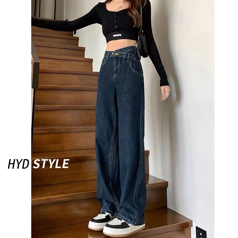 胖mm大码复古牛仔裤女春秋新款韩版学生高腰显瘦宽松直筒百搭长裤
