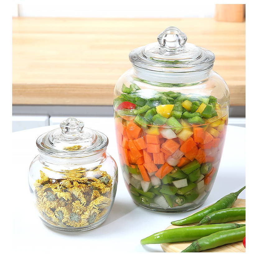 密封储物罐带盖家用泡菜坛子茶叶罐腌制透明玻璃加厚泡酒咸菜罐子