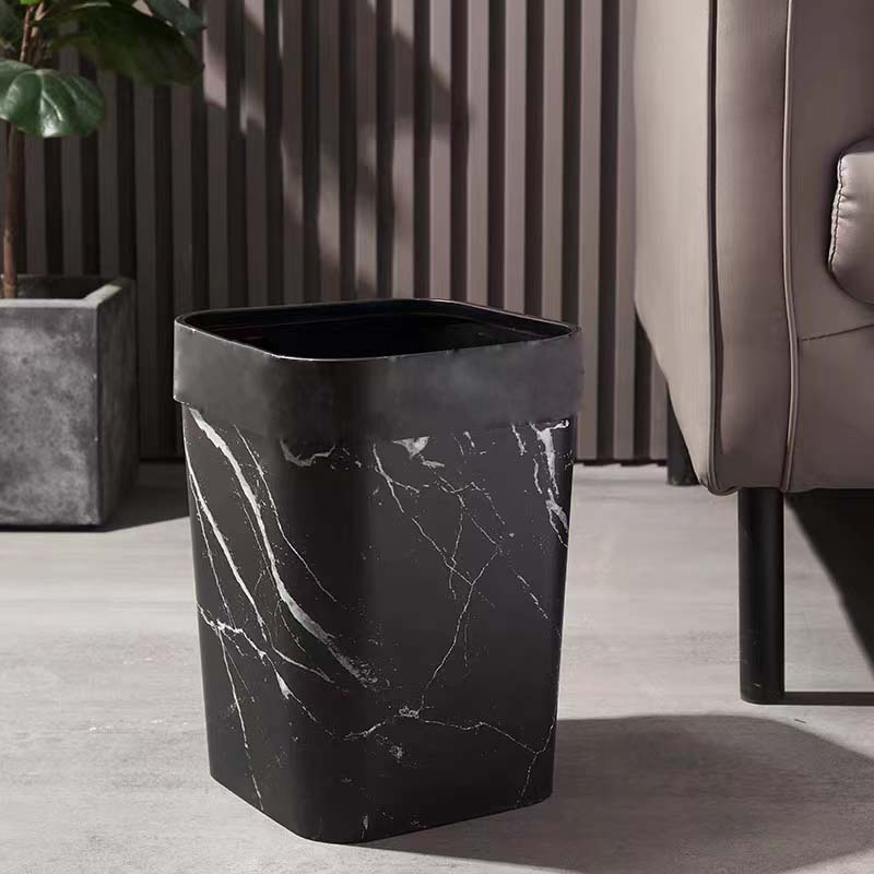 新中式大理石纹垃圾桶14L黑色大容量方形高档简约时尚家用客厅888