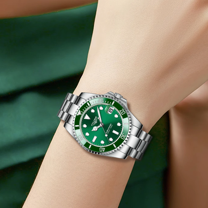 气质女款全自动机械表日历款+陶瓷圈（星星）