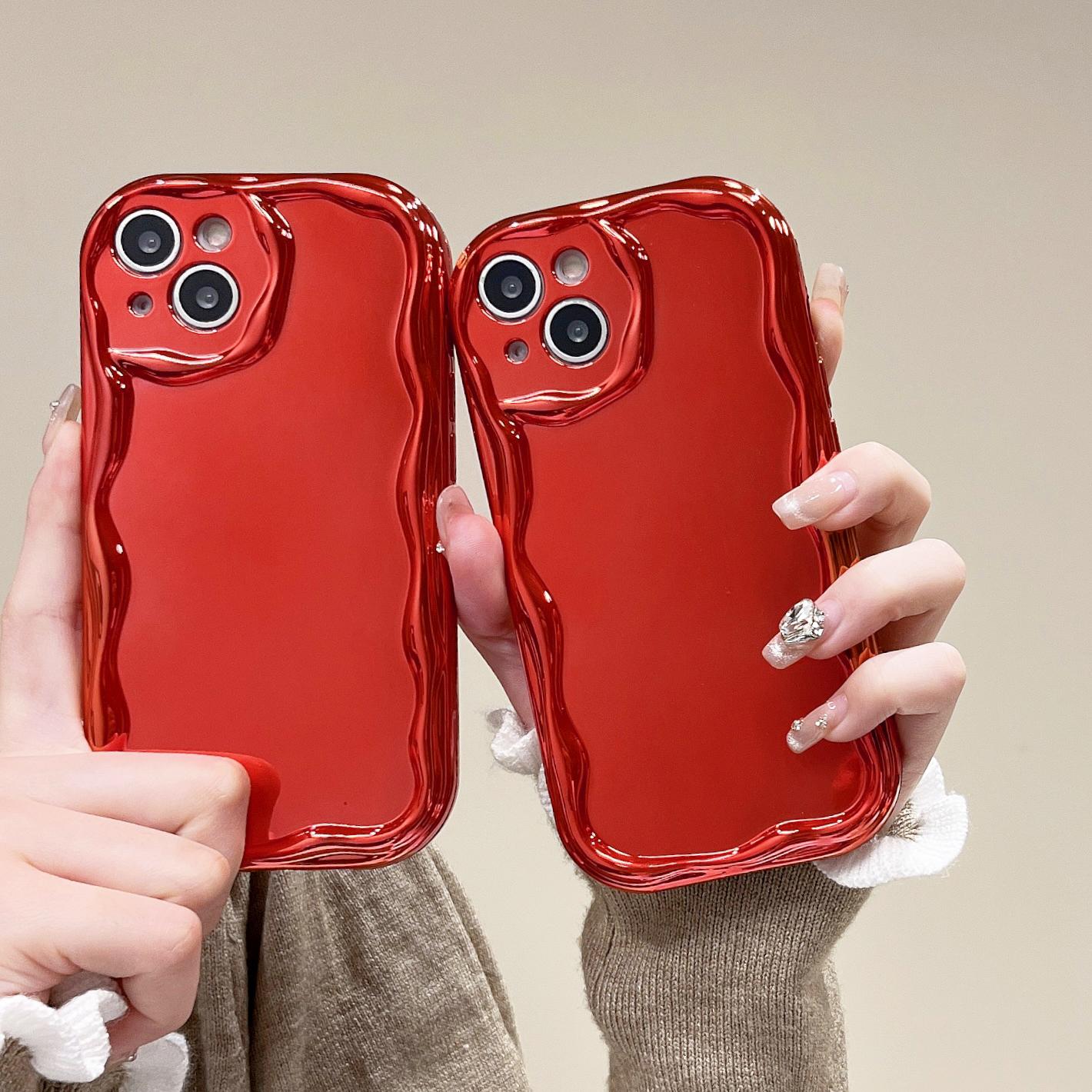 苹果15promax手机壳新款iPhone14透红波浪纹13新年款12硅胶防摔11