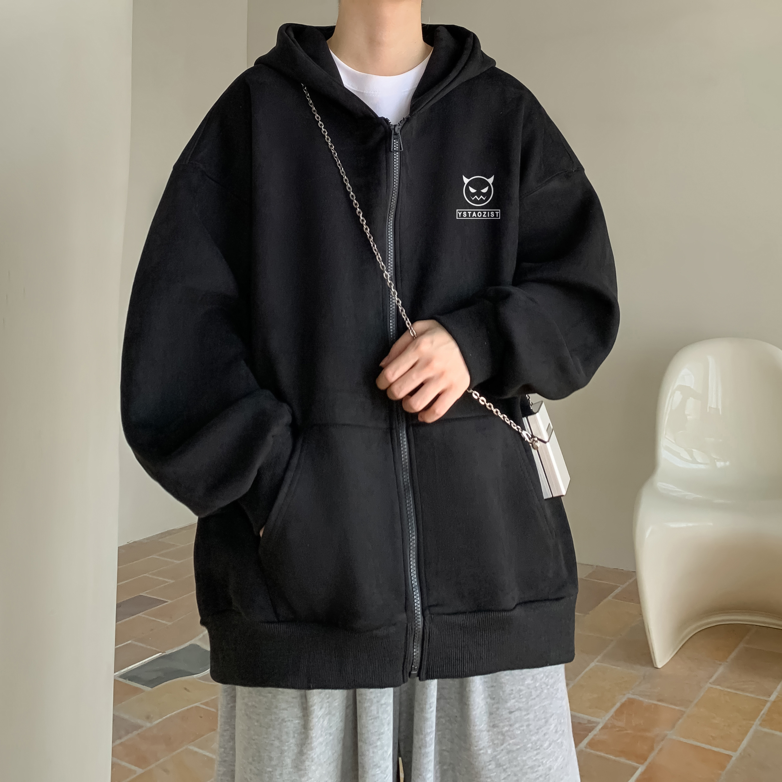 开衫卫衣男款春秋冬季加厚美式潮牌男生衣服连帽情侣上衣秋装外套