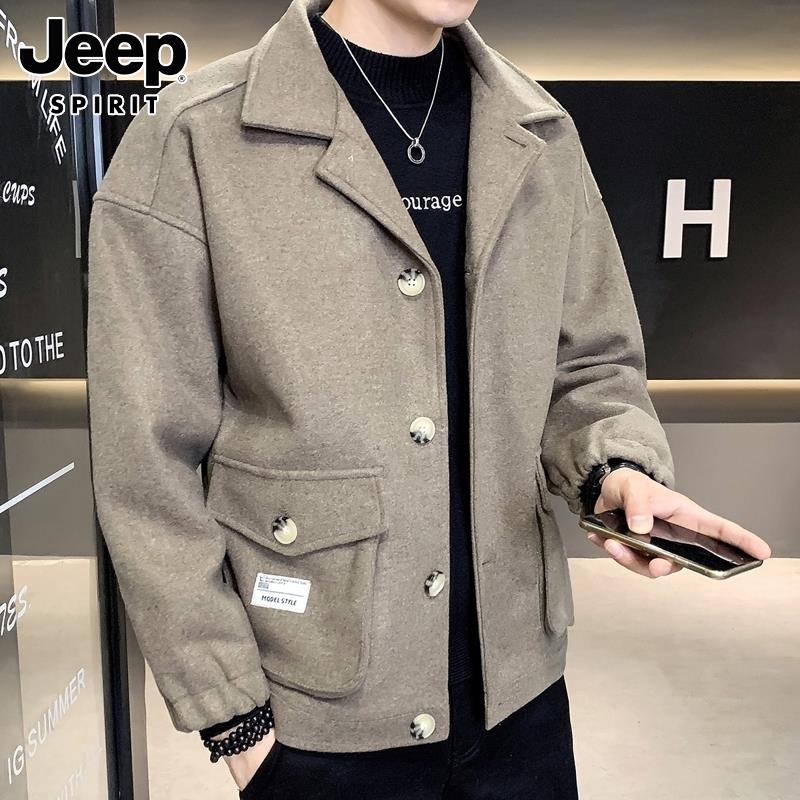 Jeep吉普毛呢大衣男士呢子男外套潮牌翻领休闲夹克百搭呢子外套男