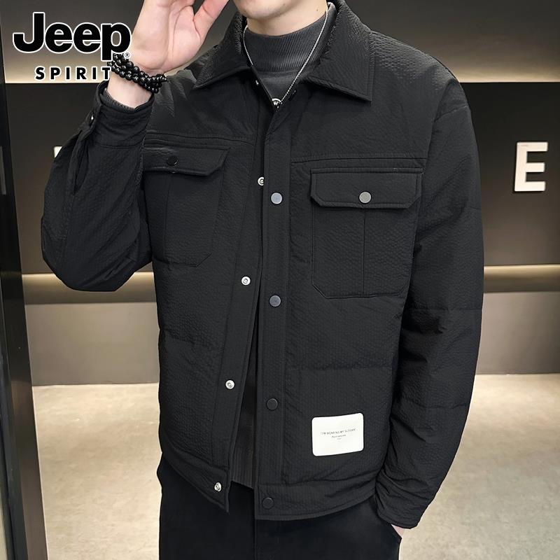 Jeep吉普加绒休闲春季厚款时尚工装羽绒衣白鸭绒加厚款保暖外套男