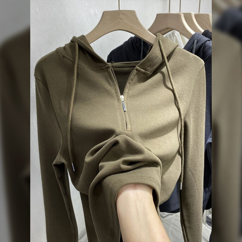 高端轻奢连帽半拉链上衣女复古韩版时尚百搭长袖毛衣2024秋季新款