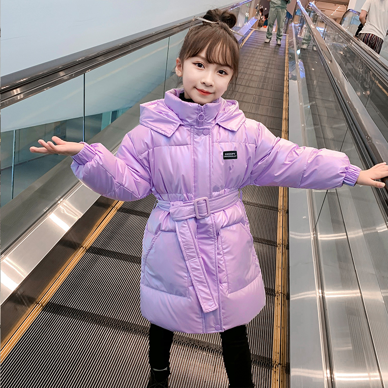 HNNI女童棉衣2023新款洋气中长款加厚连帽韩版中大童保暖免洗棉服